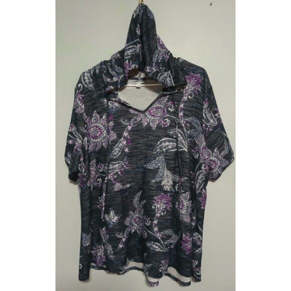 AVENUE Paisley Plus Sz 22/24 Stretchy Pullover Lightweight Hooded Sweater Pocket - Picture 1 of 7